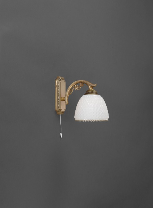 Brass wall sconce with white blown glass 1 light facing down