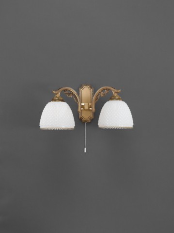 Brass wall sconce with white blown glass 2 lights facing down