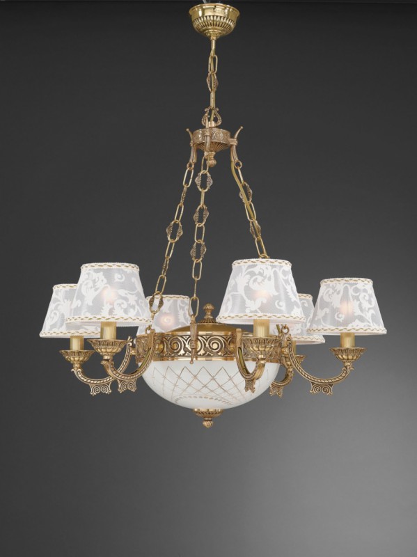8 lights golden brass chandelier with lamp shades