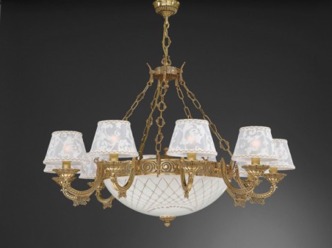 14 lights golden brass chandelier with lamp shades