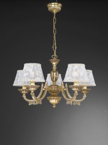 5 lights golden brass chandelier with lamp shades