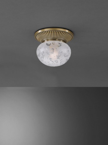 Brass ceiling light with spheric decorated glass