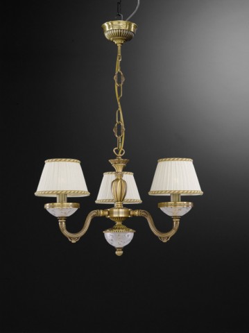 3 lights brass and frosted glass chandelier with lamp shades