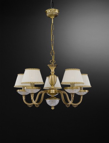 5 lights brass and frosted glass chandelier with lamp shades