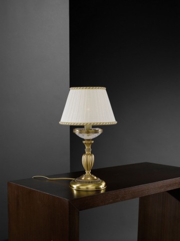 Brass bedside lamp with frosted glass and lamp shade