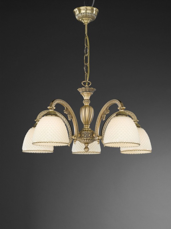 5 lights traditional brass chandelier with ivory glass 