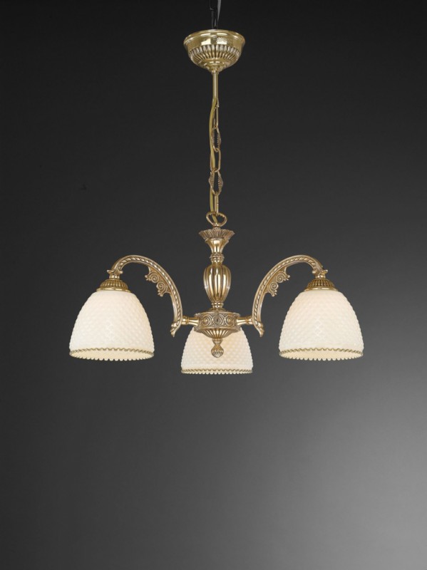 3 lights golden brass chandelier with ivory glass