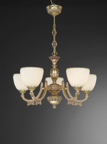 5 lights golden brass chandelier with ivory glass facing upward