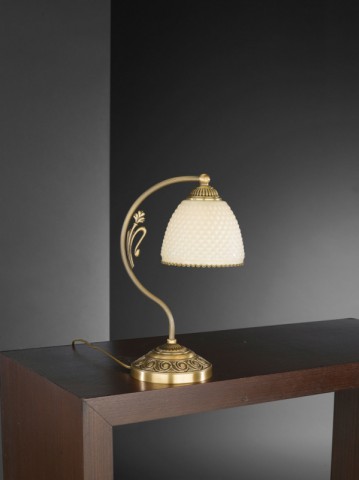 Brass bedside lamp with ivory glass
