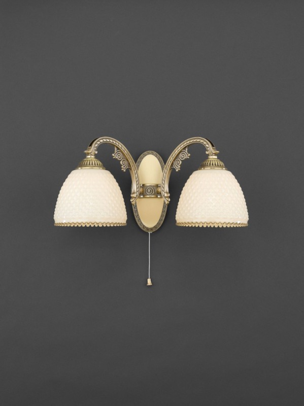 Brass wall sconce with ivory glass 2 lights