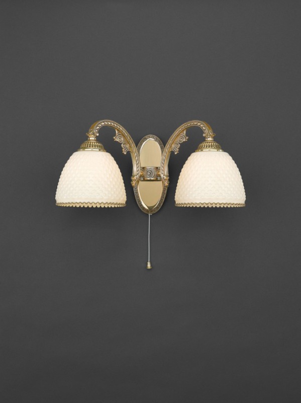 Golden brass wall sconce with ivory glass 2 lights