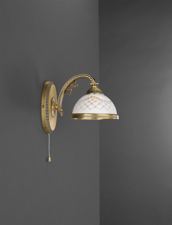 1 light brass wall sconce with white engraved glass