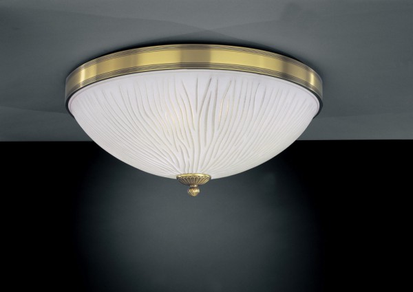 Brass ceiling light with white striped glass 50 cm