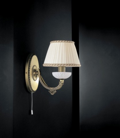 Brass and white striped glass wall sconce with lamp shade