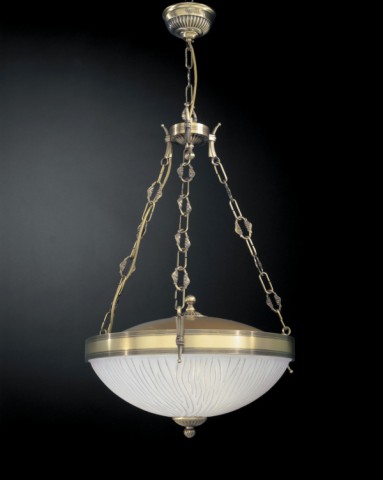 3 lights brass pendant lamp with white striped glass