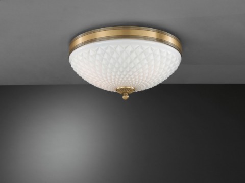 Brass ceiling light with white blown glass 40 cm