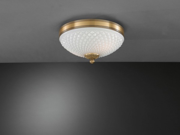 Brass ceiling light with white blown glass 30 cm