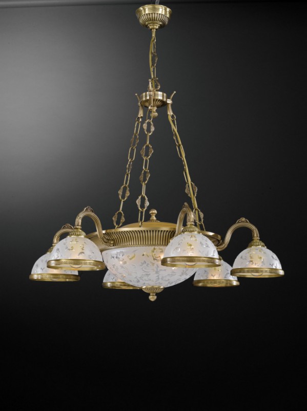9 lights brass chandelier with frosted decorated glass