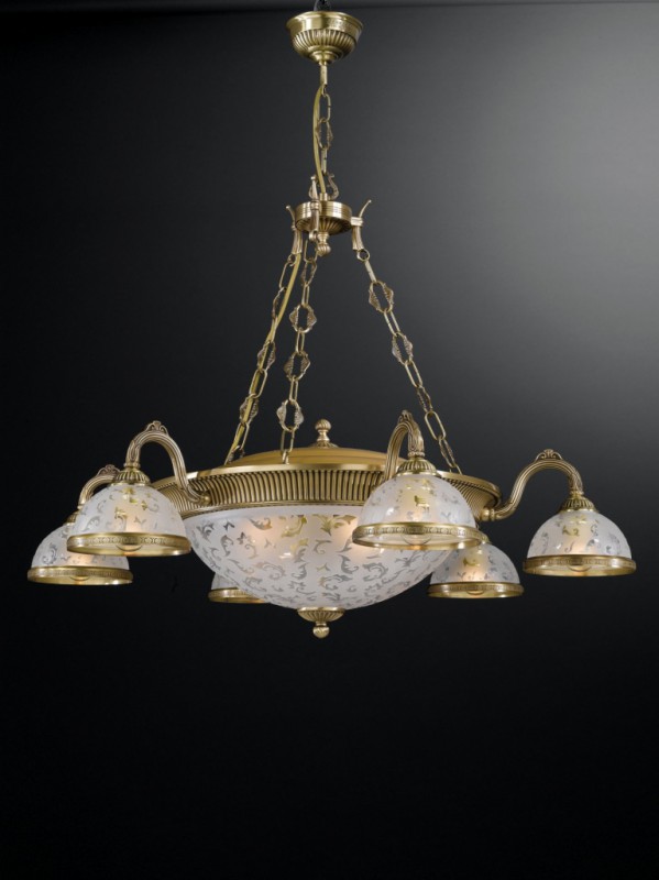 10 lights brass chandelier with frosted decorated glass