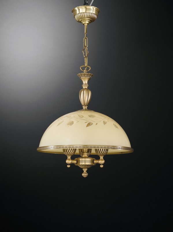 3 lights brass pendant lamp with cream glass 38 cm