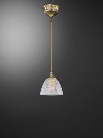 Brass pendant light with frosted decorated glass 14 cm