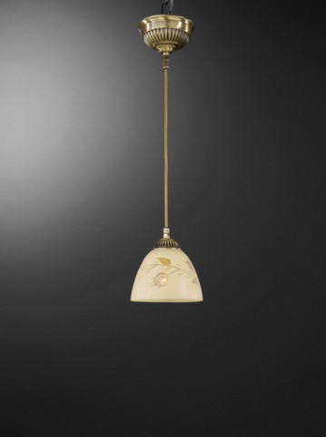 Brass pendant light with cream glass 1 light 14 cm