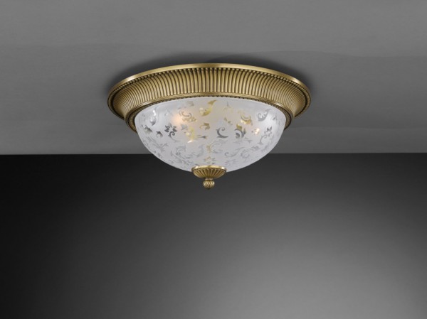 Brass ceiling light with frosted decorated glass 40 cm