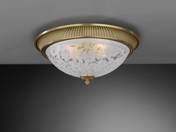 Brass ceiling light with frosted decorated glass 50 cm