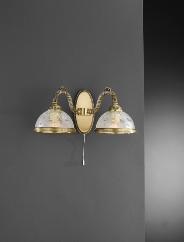 2 lights brass wall sconce with frosted decorated glass