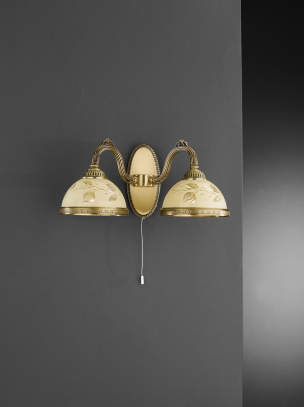 2 lights brass wall sconce with cream glass