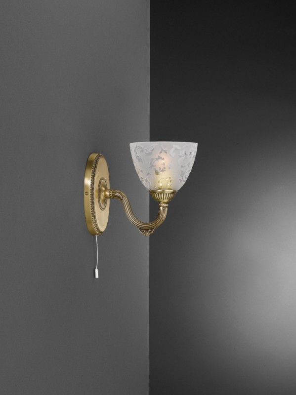 1 light brass wall sconce with frosted glass facing upward