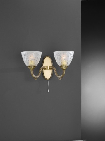 2 lights brass wall sconce with frosted glass facing upward