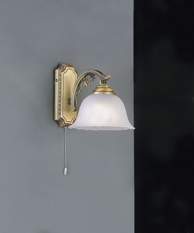 Brass wall sconce with frosted glass 1 light facing down