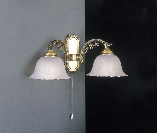 Brass wall sconce with frosted glass 2 lights facing down