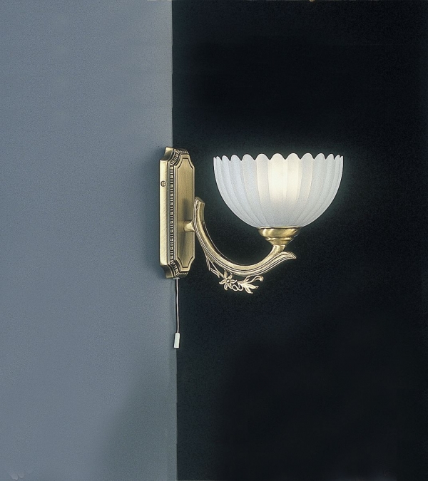 Brass wall sconce with frosted glass 1 light facing upward