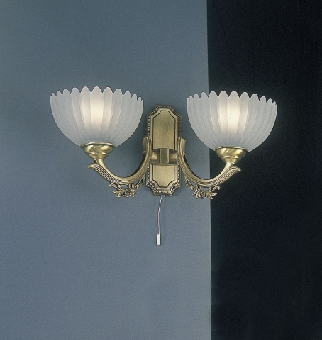 Brass wall sconce with frosted glass 2 lights facing upward