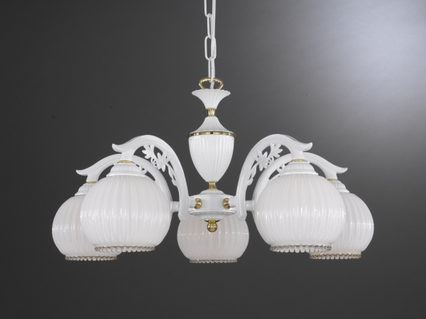 5 Light chandelier with blown white glass
