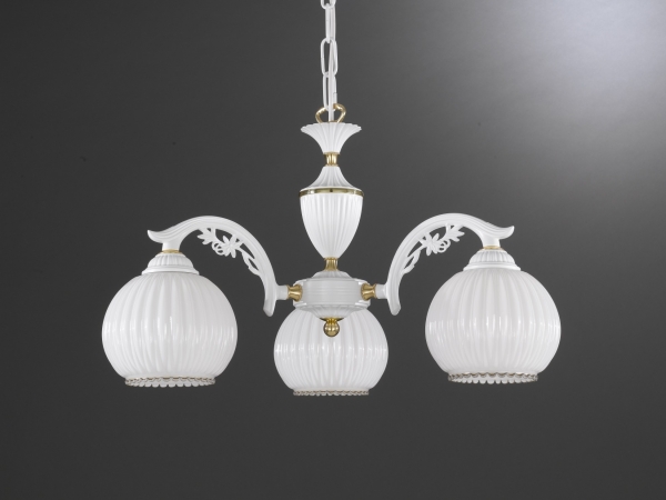 3 Light chandelier with blown white glass