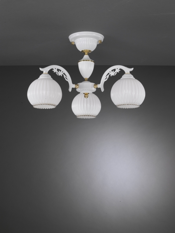 3 Light chandelier with blown white glass