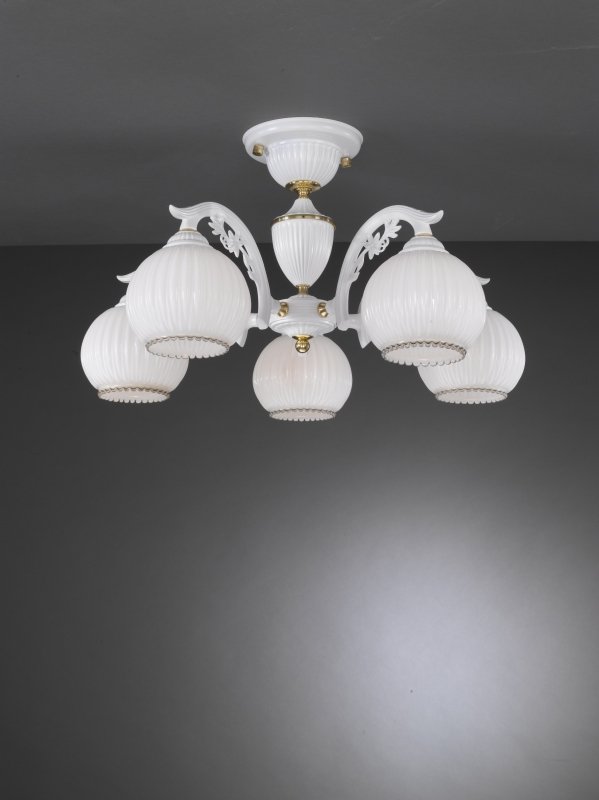 5 Light chandelier with blown white glass