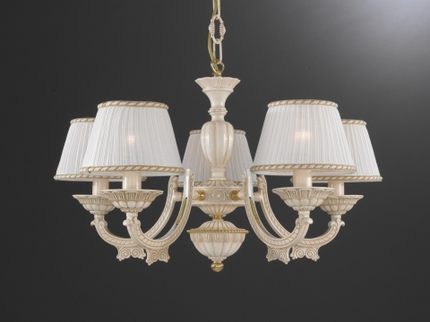 5 lights old white brass chandelier with lamp shades