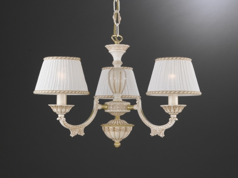 3 lights old white brass chandelier with lamp shades