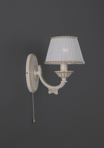 Klassische Wandlampe aus antik Weiss Messing mit Lampenschirm 1 flammig