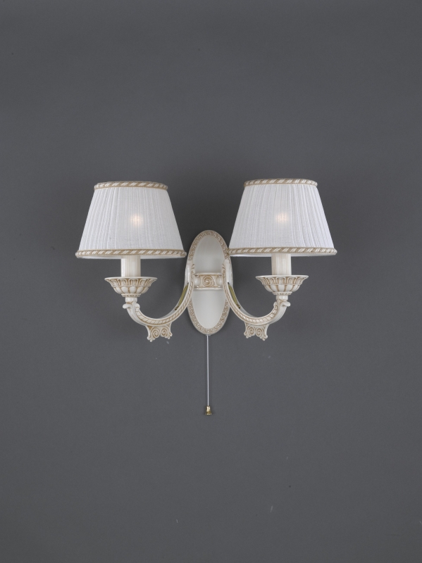 2 lights old white brass wall sconce with lamp shades