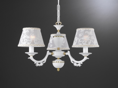 3 lights matt white iron - brass chandelier with lamp shades