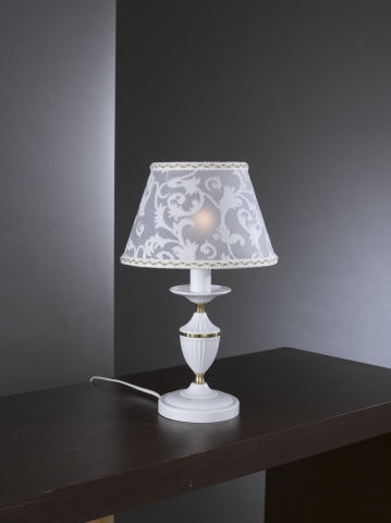 Small matt white iron -brass bedside lamp with lamp shade