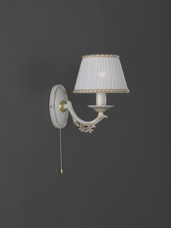 one light old white brass wall sconce with lamp shades