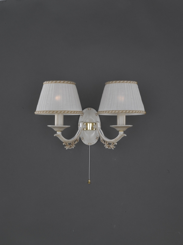 Two lights old white brass wall sconce with lamp shades