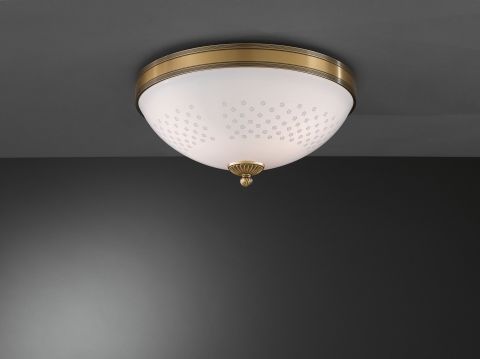 Brass ceiling light with decorated 
