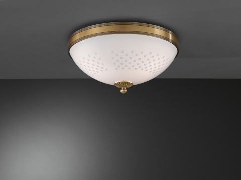 Plafoniera Da Interno E Parete Stile Etrusco, Bronzo E Vetro Satinato, Attacco E27, Diametro 30cm, Con Lampadina Inclusa